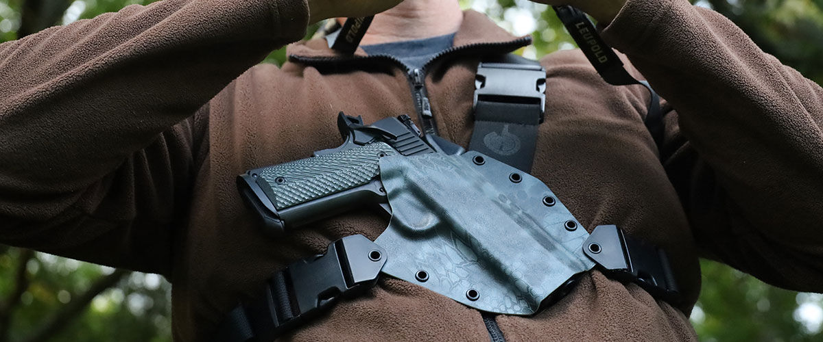 Handgun holster on a shooters chest