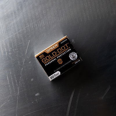 Speer Gold Dot 44 S&W box on a table