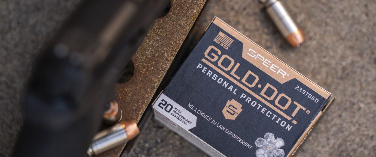 gold dot 40 cal packaging laying on a table