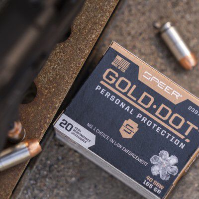 gold dot 40 cal packaging laying on a table