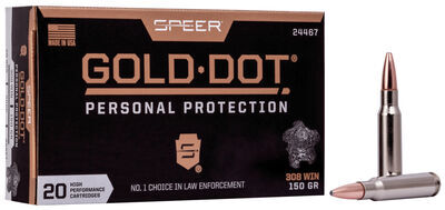 308 Win Speer Gold Dot Personal Protection packaging and cartridges