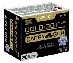 Gold Dot Carry Gun packaging and cartridges