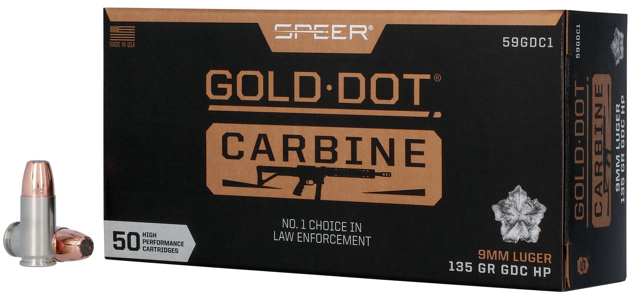 Speer Gold Dot Carbine 9mm 135gr JHP – Superb Defensive Carbine Ammo, 1170 fps, 50 Rounds - Image 2