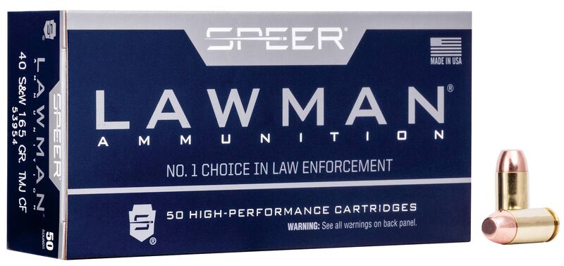 Lawman Handgun Clean-Fire Training, 40 S&amp;W, 165 Grain, Total Metal Jacket, 1050 fps