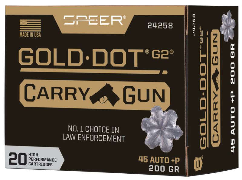 Gold Dot Carry Gun, 45 Auto +P, 200 Grain, Gold Dot Hollow Point, 1080 fps