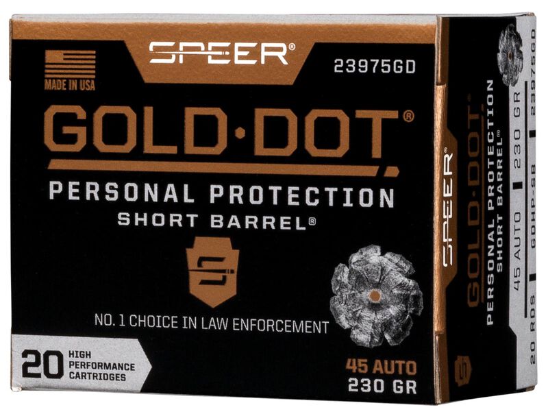 Gold Dot Short Barrel Personal Protection, 45 Auto, 230 Grain, Gold Dot Hollow Point Short Barrel, 820 fps