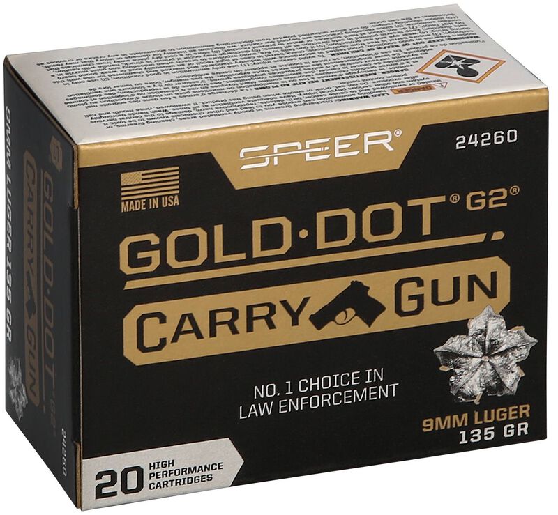 Gold Dot Carry Gun, 9mm Luger, 135 Grain, Gold Dot Hollow Point, 1120 fps