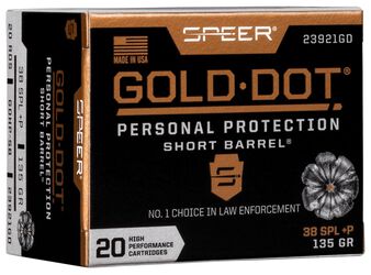 Gold Dot Short Barrel Personal Protection, 38 Special +P, 135 Grain, Gold Dot Hollow Point Short Barrel, 860 fps