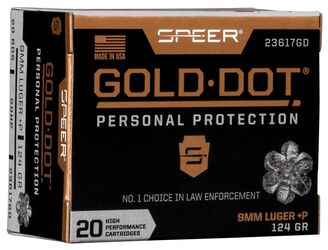Gold Dot Handgun Personal Protection, 9mm Luger +P, 124 Grain, Gold Dot Hollow Point, 1220 fps