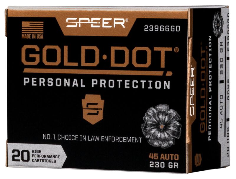 Gold Dot Handgun Personal Protection, 45 Auto, 230 Grain, Gold Dot Hollow Point, 890 fps