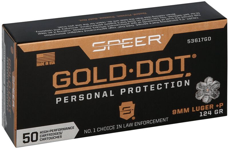 Gold Dot Handgun Personal Protection, 9mm Luger +P, 124 Grain, Gold Dot Hollow Point, 1220 fps
