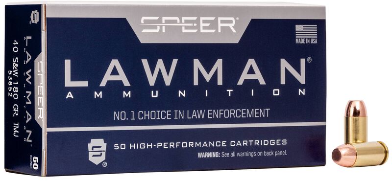 Lawman Handgun Training, 40 S&amp;W, 180 Grain, Total Metal Jacket, 1000 fps