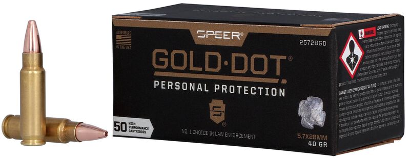 Gold Dot Personal Protection, 5.7x28mm, 40 Grain, Gold Dot Hollow Point, 1800 fps