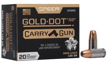 Gold Dot Carry Gun, 9mm Luger, 135 Grain, Gold Dot Hollow Point, 1120 fps