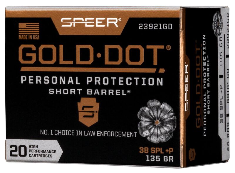 Gold Dot Short Barrel Personal Protection, 38 Special +P, 135 Grain, Gold Dot Hollow Point Short Barrel, 860 fps