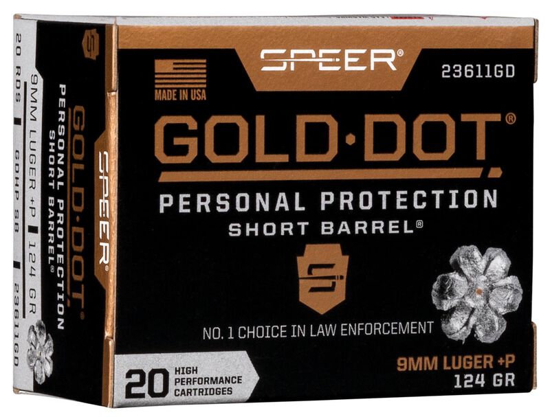 Gold Dot Short Barrel Personal Protection, 9mm Luger +P, 124 Grain, Gold Dot Hollow Point Short Barrel, 1150 fps