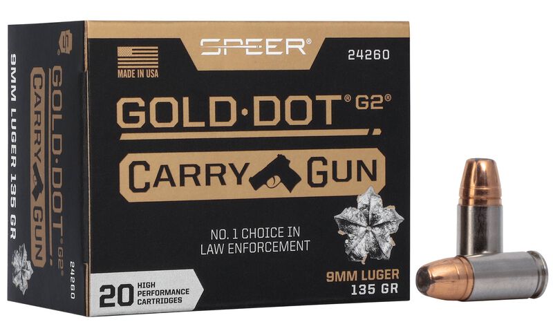Gold Dot Carry Gun, 9mm Luger, 135 Grain, Gold Dot Hollow Point, 1120 fps