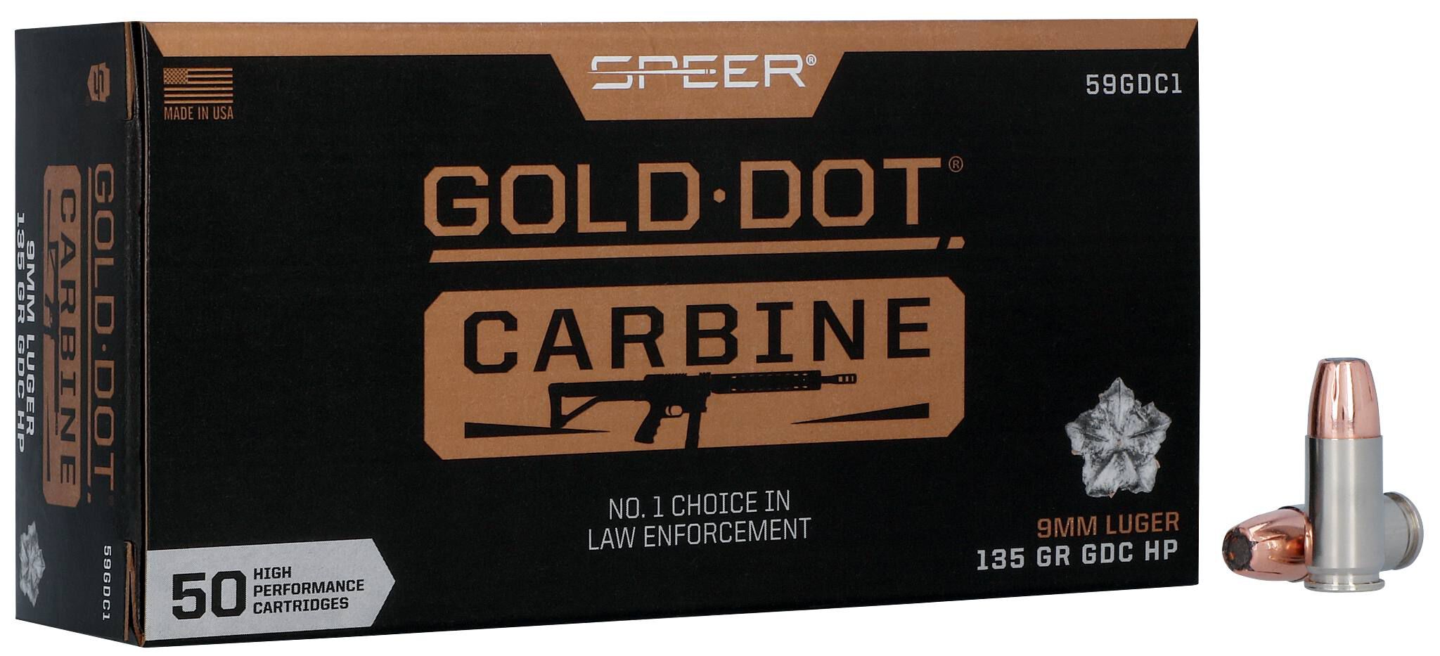 Speer Gold Dot Carbine 9mm 135gr JHP – Superb Defensive Carbine Ammo, 1170 fps, 50 Rounds