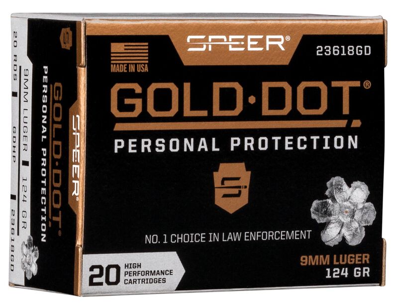 Gold Dot Handgun Personal Protection, 9mm Luger, 124 Grain, Gold Dot Hollow Point, 1150 fps