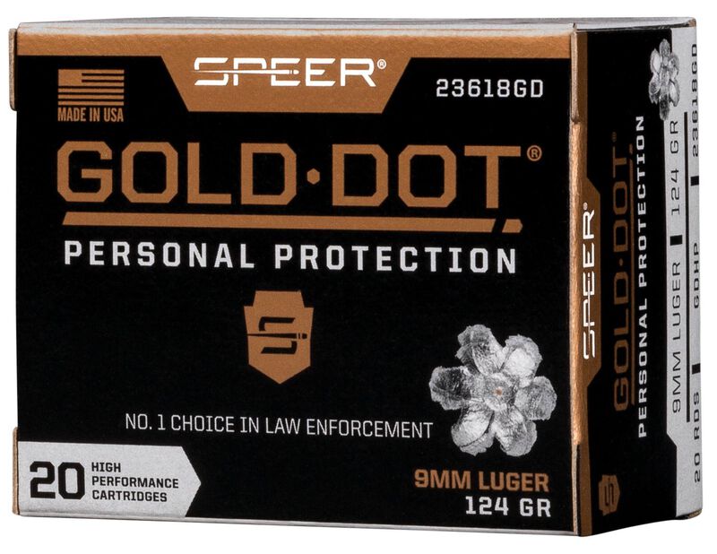 Gold Dot Handgun Personal Protection, 9mm Luger, 124 Grain, Gold Dot Hollow Point, 1150 fps