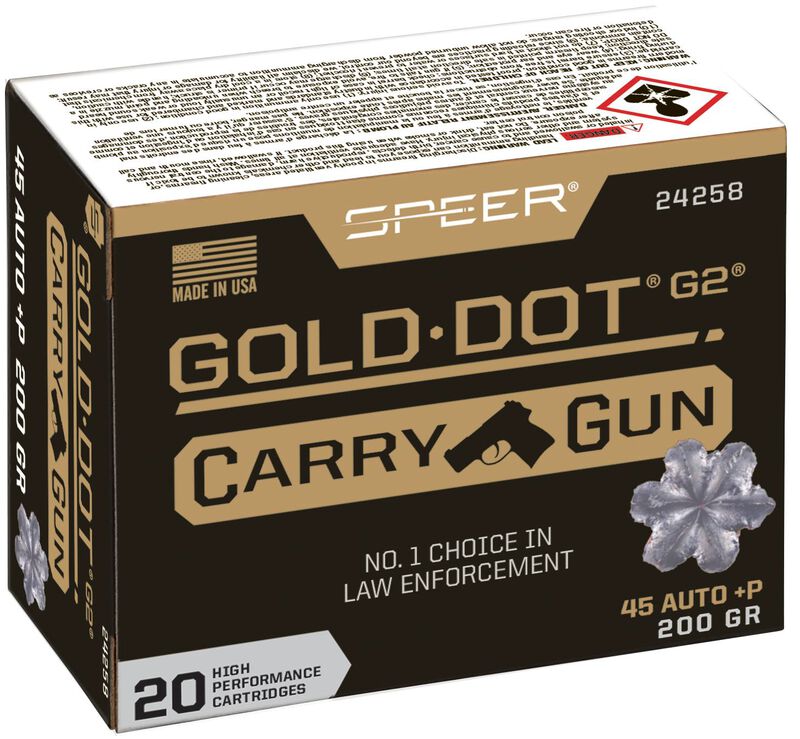 Gold Dot Carry Gun, 45 Auto +P, 200 Grain, Gold Dot Hollow Point, 1080 fps