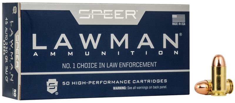 Lawman Handgun Clean-Fire Training, 45 Auto, 230 Grain, Total Metal Jacket, 845 fps 45 Auto Caliber Ammo - 50 Rounds of 230 Grain Weight Ammunition (53885)