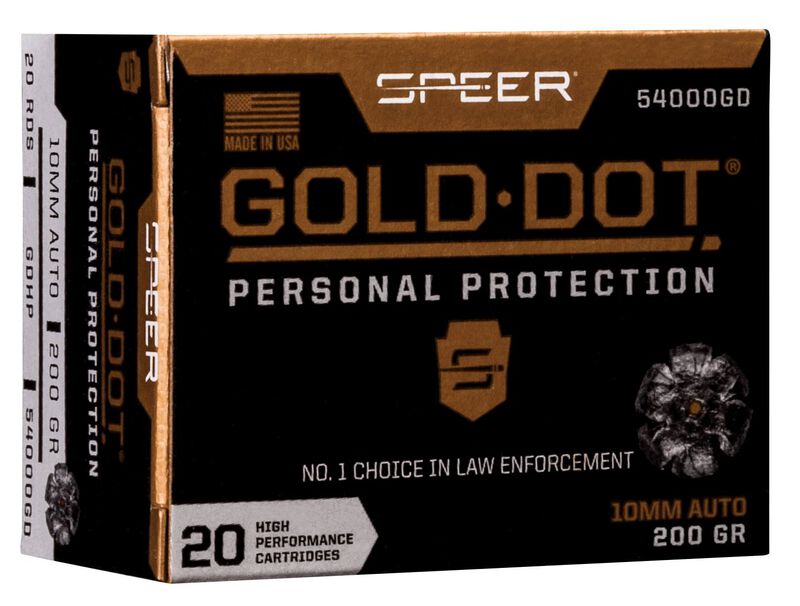 Gold Dot Handgun Personal Protection, 10mm Auto, 200 Grain, Gold Dot Hollow Point, 1100 fps 10mm Auto Caliber Ammo - 20 Rounds of 200 Grain Weight Ammunition (54000GD)