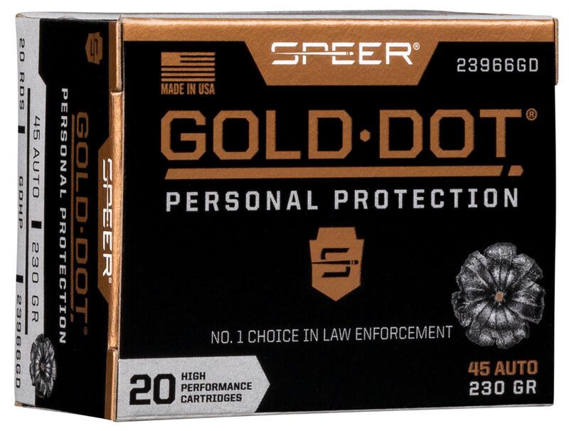 Gold Dot Handgun Personal Protection, 45 Auto, 230 Grain, Gold Dot Hollow Point, 890 fps