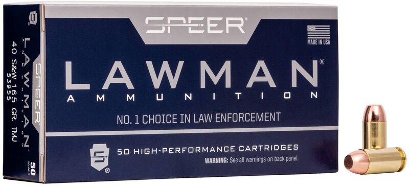 Lawman Handgun Training, 40 S&W, 165 Grain, Total Metal Jacket, 1150 fps 40 S&W Caliber Ammo - 50 Rounds of 165 Grain Weight Ammunition (53955)