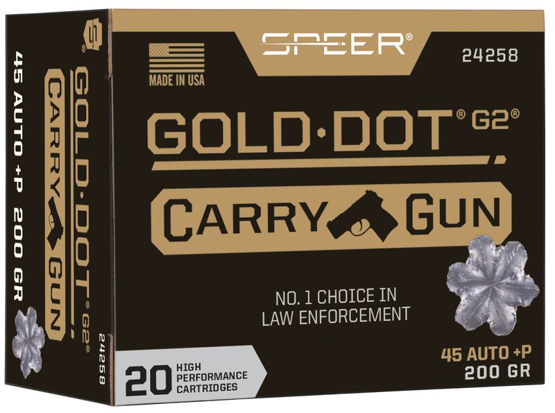 Gold Dot Carry Gun, 45 Auto +P, 200 Grain, Gold Dot Hollow Point, 1080 fps 45 Auto +P Caliber Ammo - 20 Rounds of 200 Grain Weight Ammunition (24258)