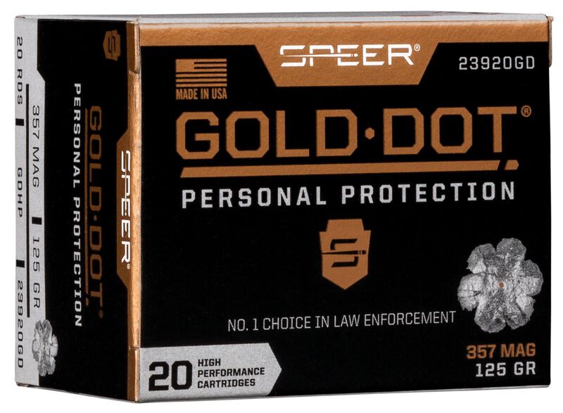 Gold Dot Handgun Personal Protection, 357 Magnum, 125 Grain, Gold Dot Hollow Point, 1450 fps 357 Magnum Caliber Ammo - 20 Rounds of 125 Grain Weight Ammunition (23920GD)
