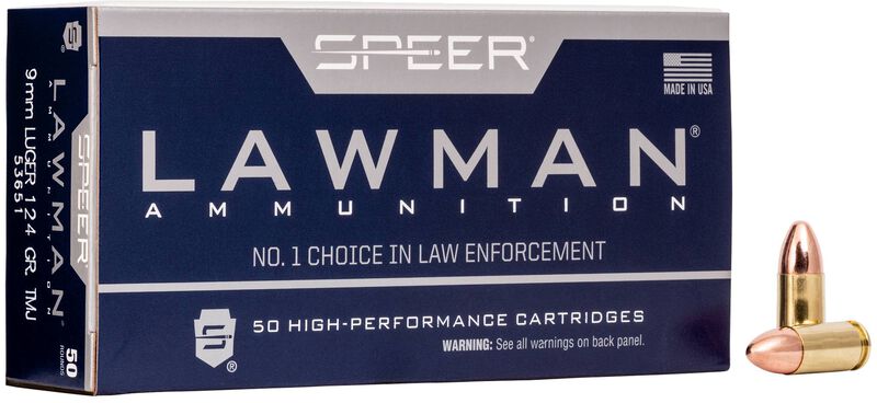 Lawman Handgun Training, 9mm Luger, 124 Grain, Total Metal Jacket, 1090 fps 9mm Luger Caliber Ammo - 50 Rounds of 124 Grain Weight Ammunition (53651)