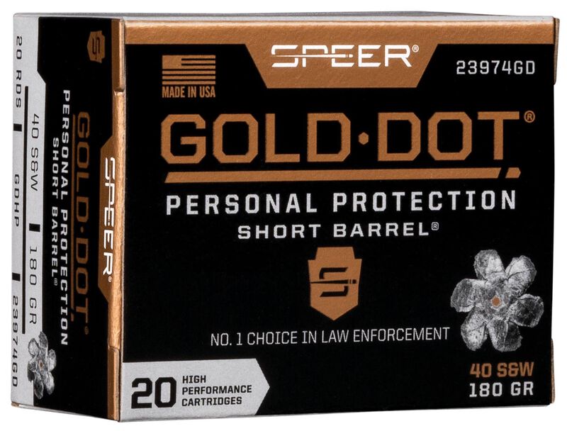 Gold Dot Short Barrel Personal Protection, 40 S&W, 180 Grain, Gold Dot Hollow Point Short Barrel, 950 fps 40 S&W Caliber Ammo - 20 Rounds of 180 Grain Weight Ammunition (23974GD)