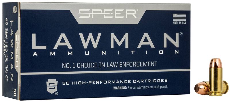 Lawman Handgun Clean-Fire Training, 40 S&W, 180 Grain, Total Metal Jacket, 1000 fps 40 S&W Caliber Ammo - 50 Rounds of 180 Grain Weight Ammunition (53880)